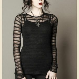 Heavy Red Raven's Lace Net Long Shirt
